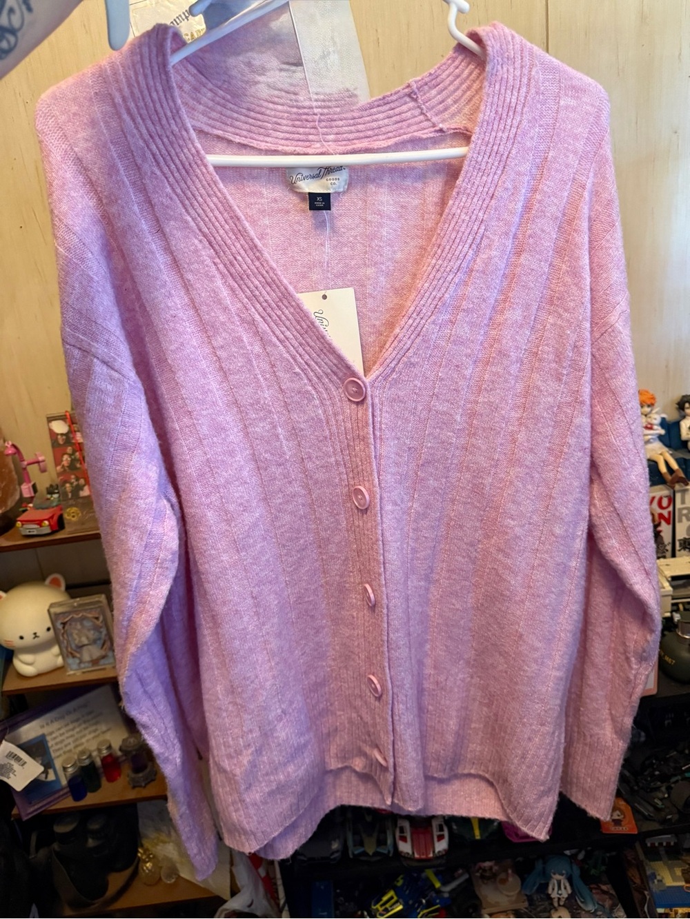 Universal Thread Lilac Ribbed V-Neck Button Cardigan